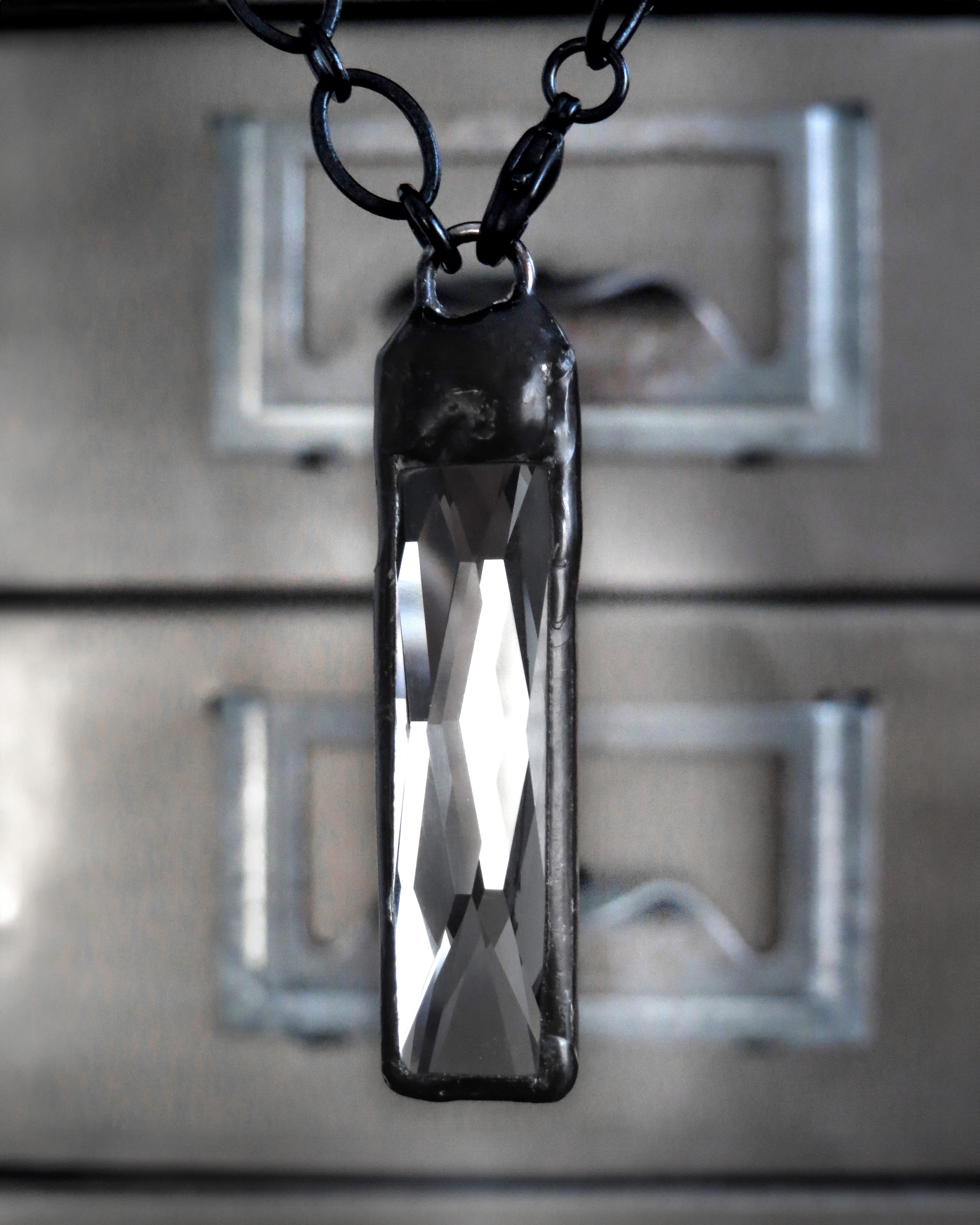 TWILIGHT - Two-Sided Crystal Pendant Necklace - Black Diamond + Dark Silver