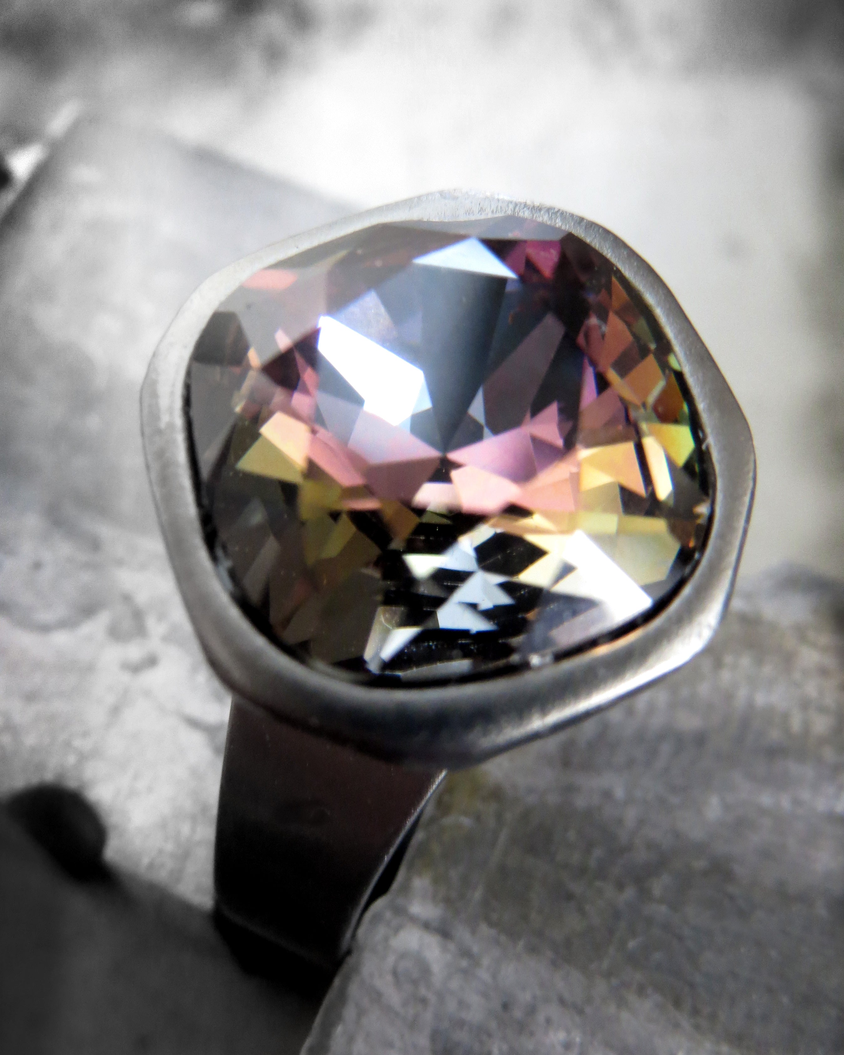 MIDNIGHT in the ROSE GARDEN - Multicolor Dark Grey Crystal Ring