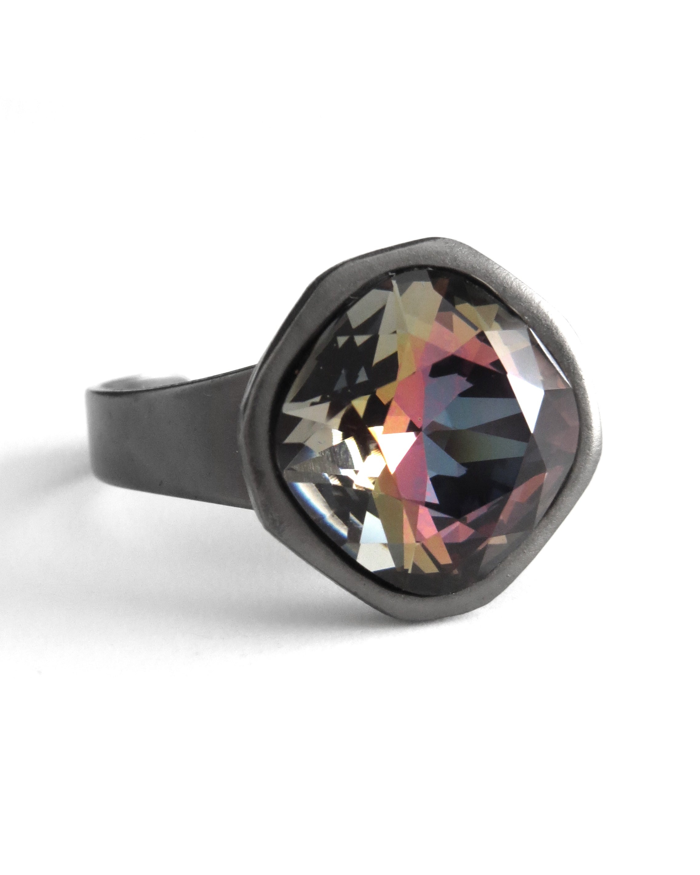 MIDNIGHT in the ROSE GARDEN - Multicolor Dark Grey Crystal Ring