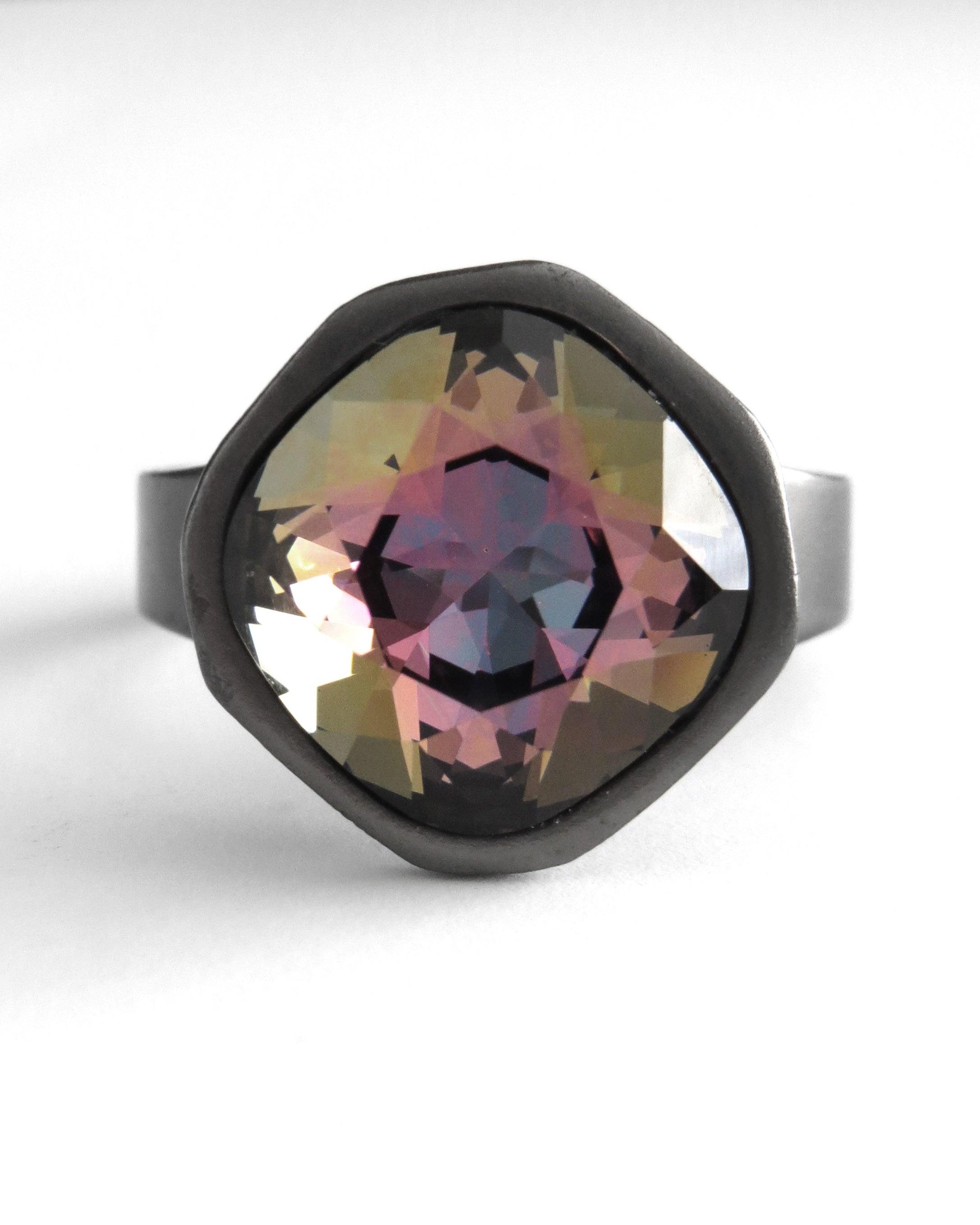 MIDNIGHT in the ROSE GARDEN - Multicolor Dark Grey Crystal Ring