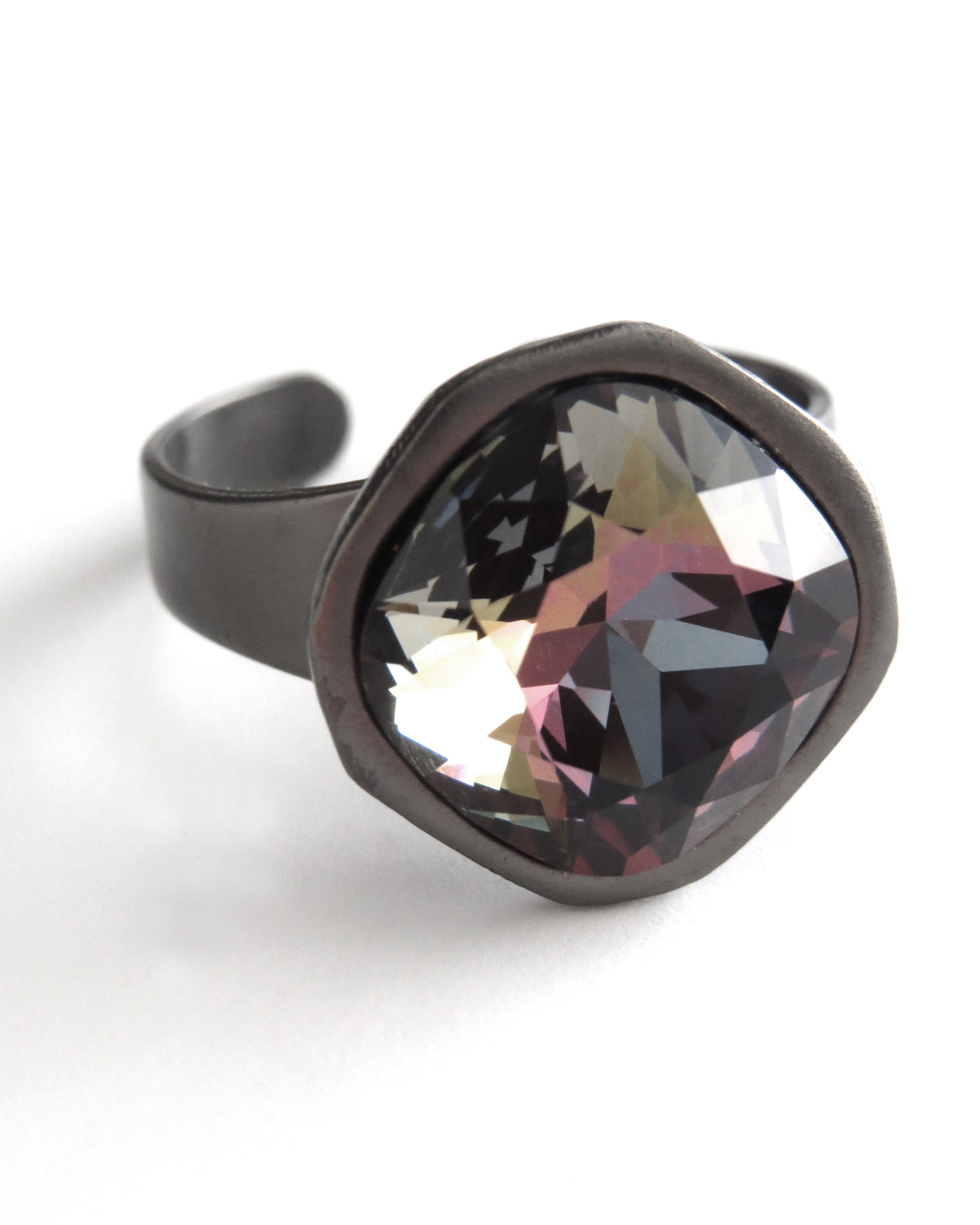 MIDNIGHT in the ROSE GARDEN - Multicolor Dark Grey Crystal Ring