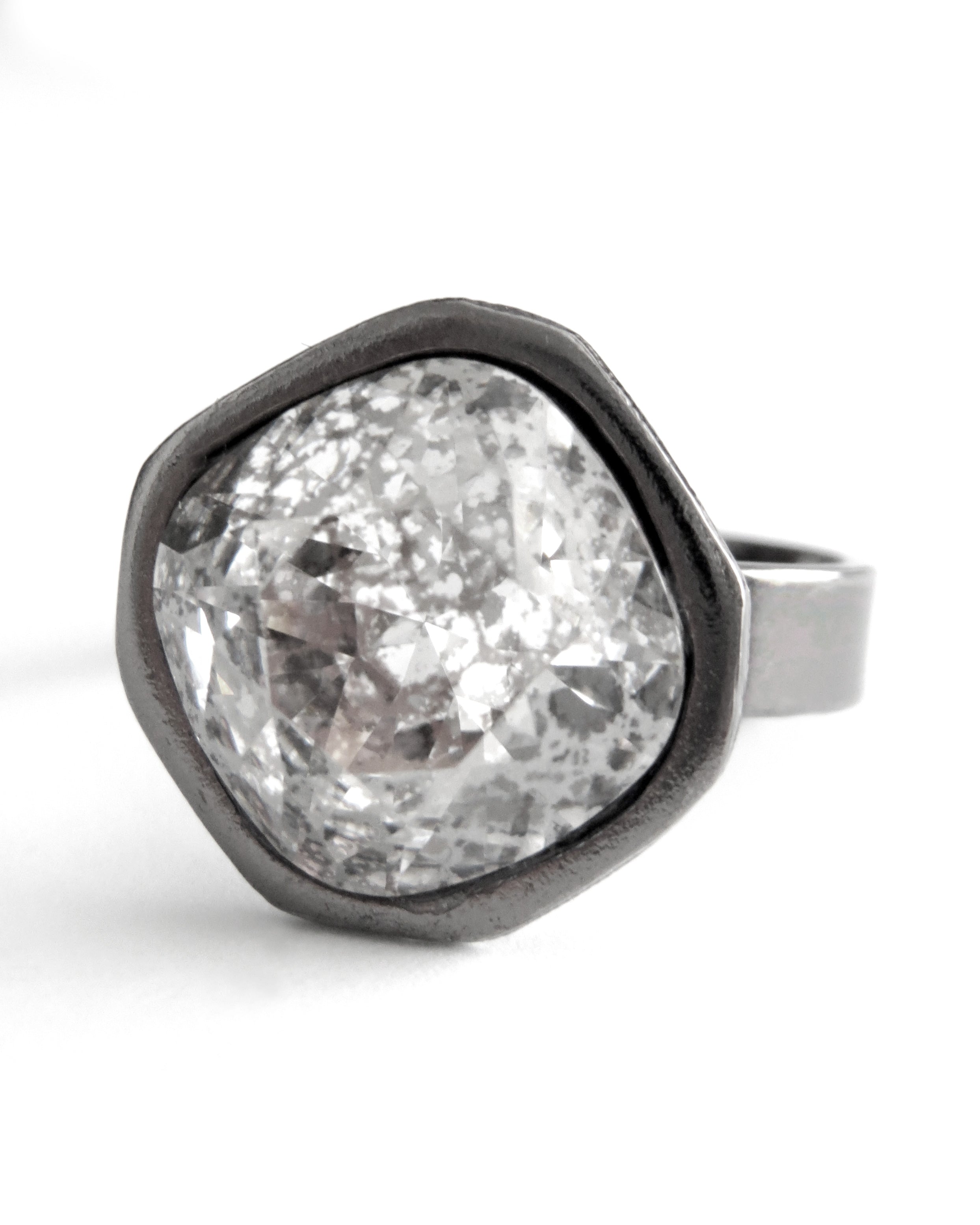 MERCURY - Distressed Metallic Silver Patina Crystal Ring