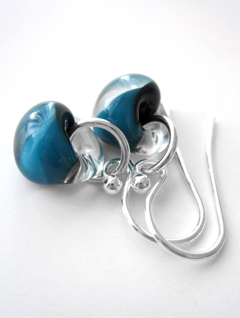 Dark Aqua Glass Drop Earrings with Silver