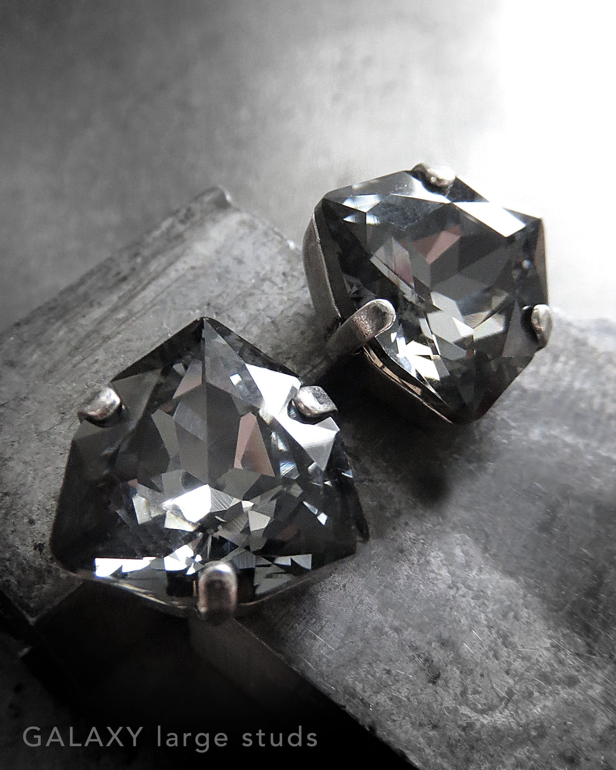 DARK ENERGY - Black Trilliant Crystal Stud Earrings, 2 Sizes –